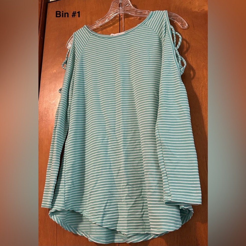 Reborn J Aqua Striped Cold Shoulder Top
